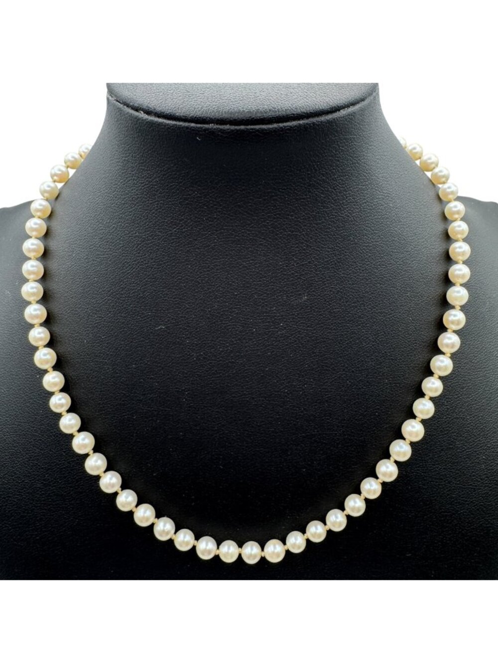 Vintage Pearl Necklace 14k Fish Hook Clasp 16" Hand Knotted White 6mm